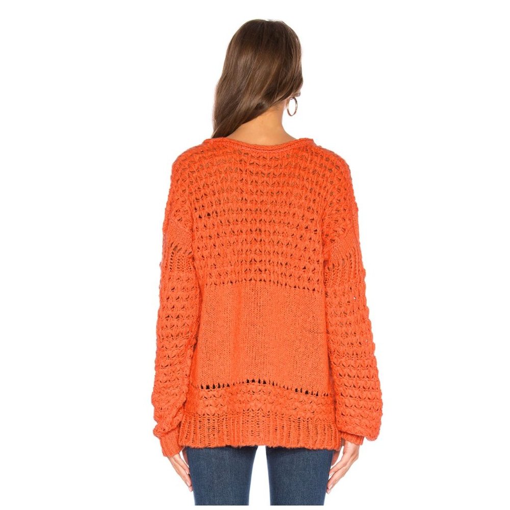 NWOT FREE PEOPLE Crashing Waves Knit Pullover in Orangy Red, XS - Picture 4 of 13